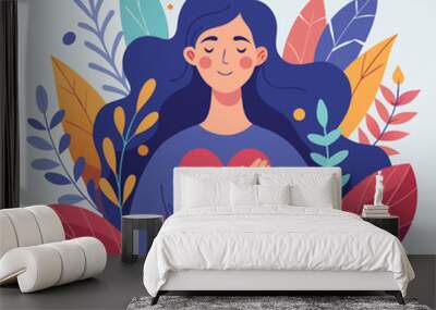 woman with flowers and heart vector design Wall mural