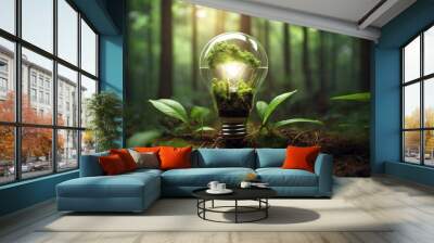  lightbulb, Nature, forest, world, Technological illustration for banner, poster, cover, brochure, etc Wall mural