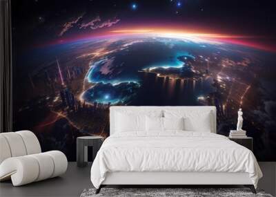 Communication technology for internet business. Global world network and telecommunication on earth Wall mural