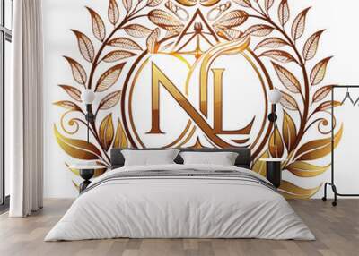 luxury vintage logo with organic ornament Wall mural