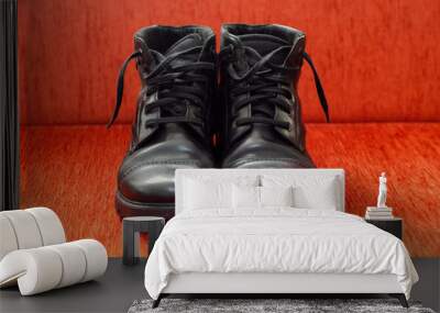 Old Black Leather Boots, Vintage Wall mural