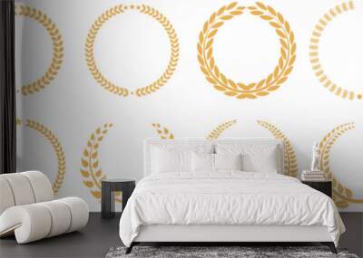 Gold laurel wreath, winner award set, branch of olive leaves or stars of victory symbol Wall mural