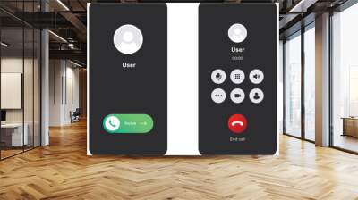 Phone call screen interface set. Accept button, reject button. Incoming call. Interface for incoming Call. New Call screen template. Web app display template. Realistic mobile mockup  Wall mural