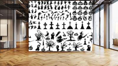 set of halloween silhouettes black icon and character. vector illustration. isolated on white backgr Wall mural