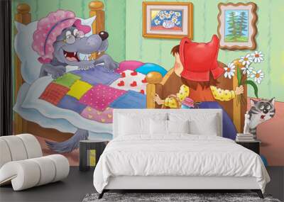 Little Red Riding Hood. Fairy tale. Coloring page. Cute and funny cartoon characters Wall mural