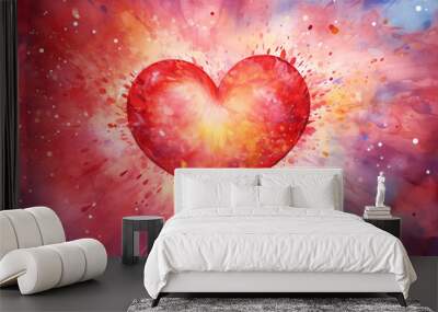 red heart, Red heart love mind mental flying healing in universe spiritual soul abstract health art power watercolor painting illustration design stock illustration  Wall mural