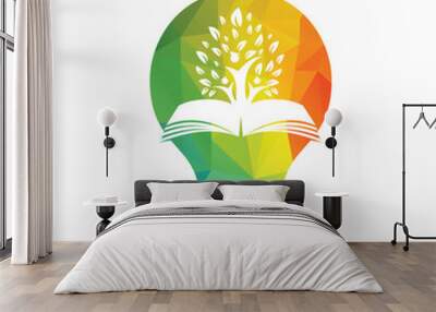 Education tree growth on book idea vector logo. Students with Graduation cap vector design. Wall mural