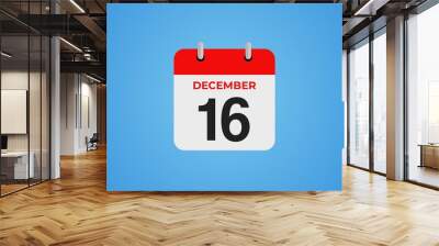 Icon calendar day. 16 December. 16th days of the month, illustration style. Date day of week Sunday, Monday, Tuesday, Wednesday, Thursday, Friday, Saturday. Wall mural