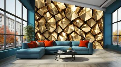 A 3D illustration of gold crystal geometric texture background Wall mural