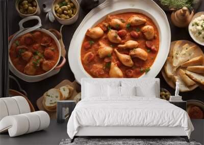 Chicken and chorizo cooked in a paprika cream sauce Wall mural