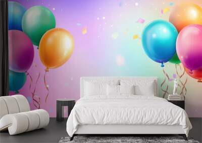 Colorful birthday background with balloons and space for text - ideal for celebrations, party invitations, and festive event designs - illustration Wall mural