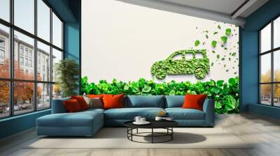 Eco friendly car made with leaves white background save the environment go green Wall mural