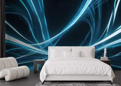 Futuristic background blue motion neon light curves Wall mural