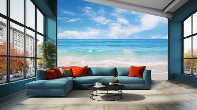 Relaxing and inspiring seascape of sky and sea: a panoramic view of a tropical beach with a wide horizon Wall mural