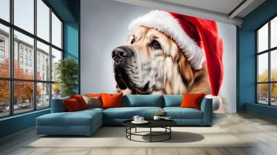 Serious Big Dog in Santa Hat Wall mural