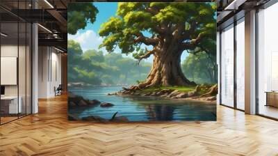 tropical island with trees Wall mural