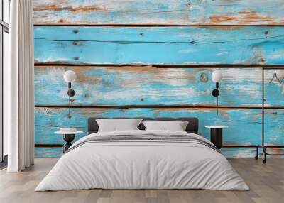 Vintage beach wood background with weathered blue wooden planks, perfect for rustic or coastal-themed designs. Wall mural