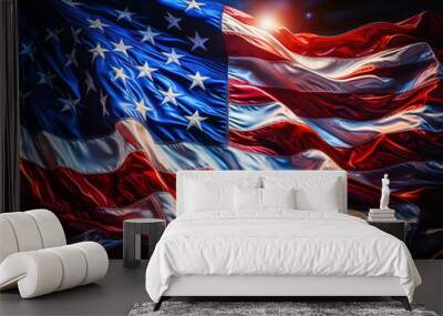 Attractive American flag with firework display background Wall mural