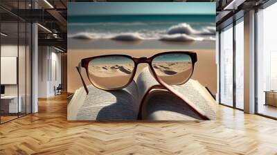 Beach books sunglasses. Generative Ai Wall mural