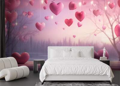 Beautiful love valentines day banner background multipurpose 3d heart effect. Generative Ai Wall mural