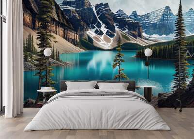 Beautiful moraine lake in banff national park, alberta, canada. Generative Ai Wall mural