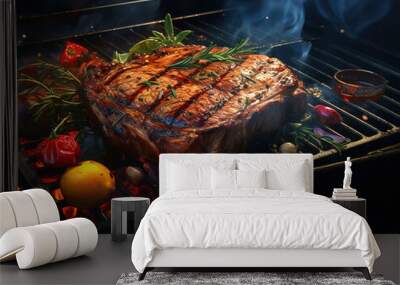 Beef steak on grill Wall mural