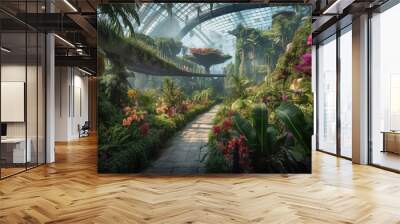 Colorful Singapore gardens by the bay. Generative Ai Wall mural