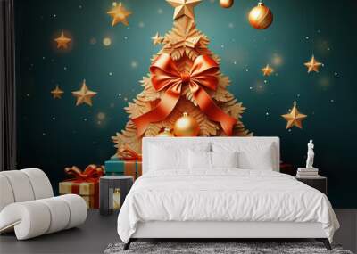 Excellent A Christmas tree with presents around Wall mural