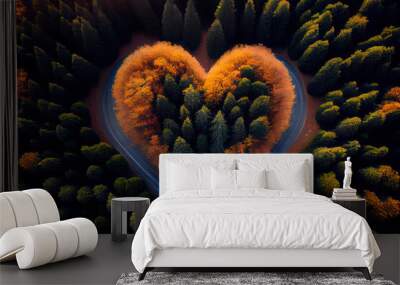 Fantastic HEART SHAPE ROAD IN TREES Wall mural