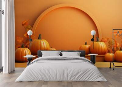 halloween with cloud smoke and pumpkin podium pedestal product display background. generative ai Wall mural