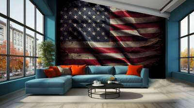 Happy labor day, America usa flag wrinkled on dark background 3d render. Generative Ai Wall mural