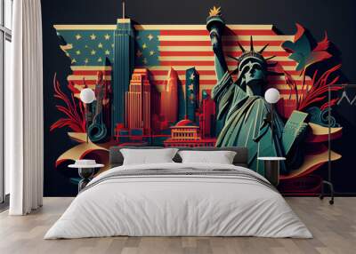 Happy labor day, USA style background. Generative Ai Wall mural