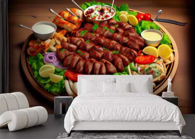 Healthy Many types of kebab on the table like adana kebab. Generative Ai Wall mural