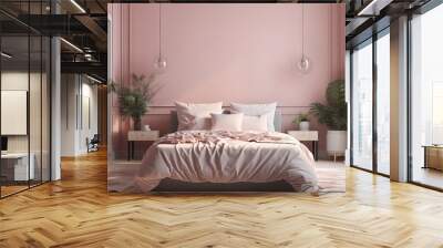 Mockup poster in luxury feminine bedroom, 3d render, Bright color. Generative Ai Wall mural