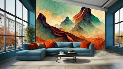 Mountains abstract background earth tone watercolor vector. Generative Ai Wall mural