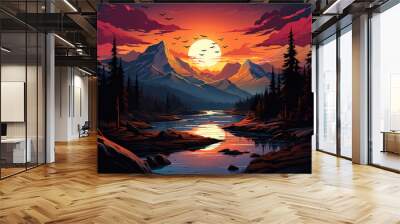 Superb Anime style mountains landscape Wall mural