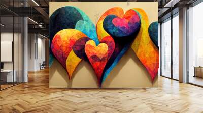 Two hearts are a symbol of love one sprinkled with bright blue powder and the other. Generative Ai Wall mural