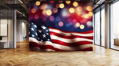 Usa flag with stars and stripes on white plank desk. Generative Ai Wall mural