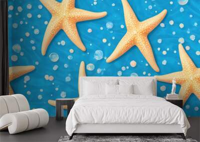 cute starfish and bubble water pattern, generative ai Wall mural