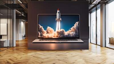 Launching Space Rocket From Laptop Screen Wall mural