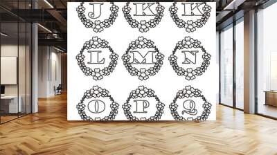 alphabet with floral circle frame vector. Wall mural