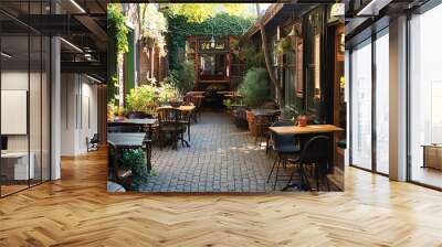 A charming cafe with outdoor seating Wall mural