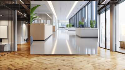 a clean and modern office interior with large windows, soft lighting Wall mural