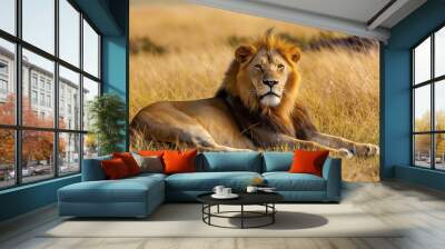 A majestic lion in the African savannah Wall mural