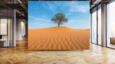 a vast desert landscape, rippling sand dunes, lone tree Wall mural