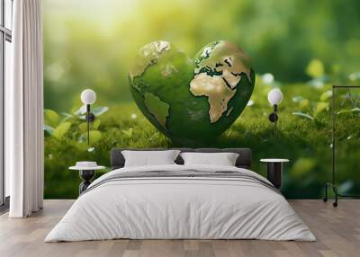 heart shape earth map, earth day, environment day, green world day concept Wall mural