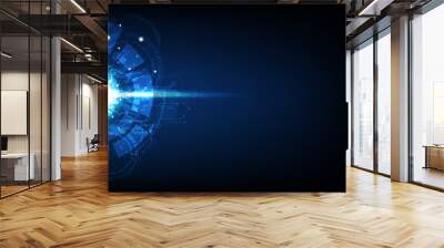 Digital technology, futuristic circuit, blue circle lightning electricity abstract background vector illustration Wall mural