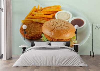  broasted chicken burger on white background Wall mural