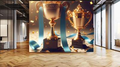 gold trophy cup with ribbon Wall mural