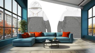 Blank white hoodie sweatshirt long sleeve with clipping path, men hoody with hood for design mockup for print, isolated on white background. Template sport winter clothes..Front back Hoodie collection Wall mural